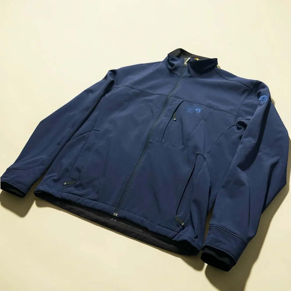 Mens Mountain Hardwear Softshell Jacket Large Navy Full Zip Fleece Lined Coat - Picture 2 of 10
